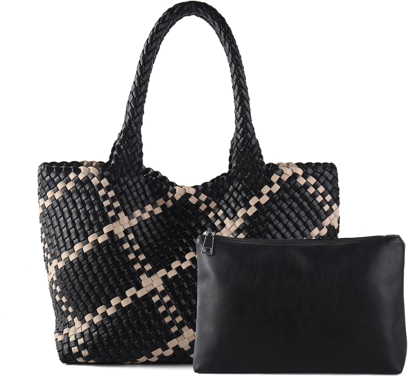 Woven Tote Bag Womens Purse Vegan Leather Shoulder Handbags Fashion Summer Beach Tote Bags Large Travel Totes