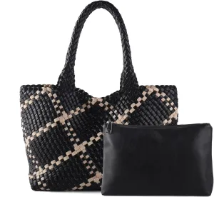 Woven Tote Bag Womens Purse Vegan Leather Shoulder Handbags Fashion Summer Beach Tote Bags Large Travel Totes