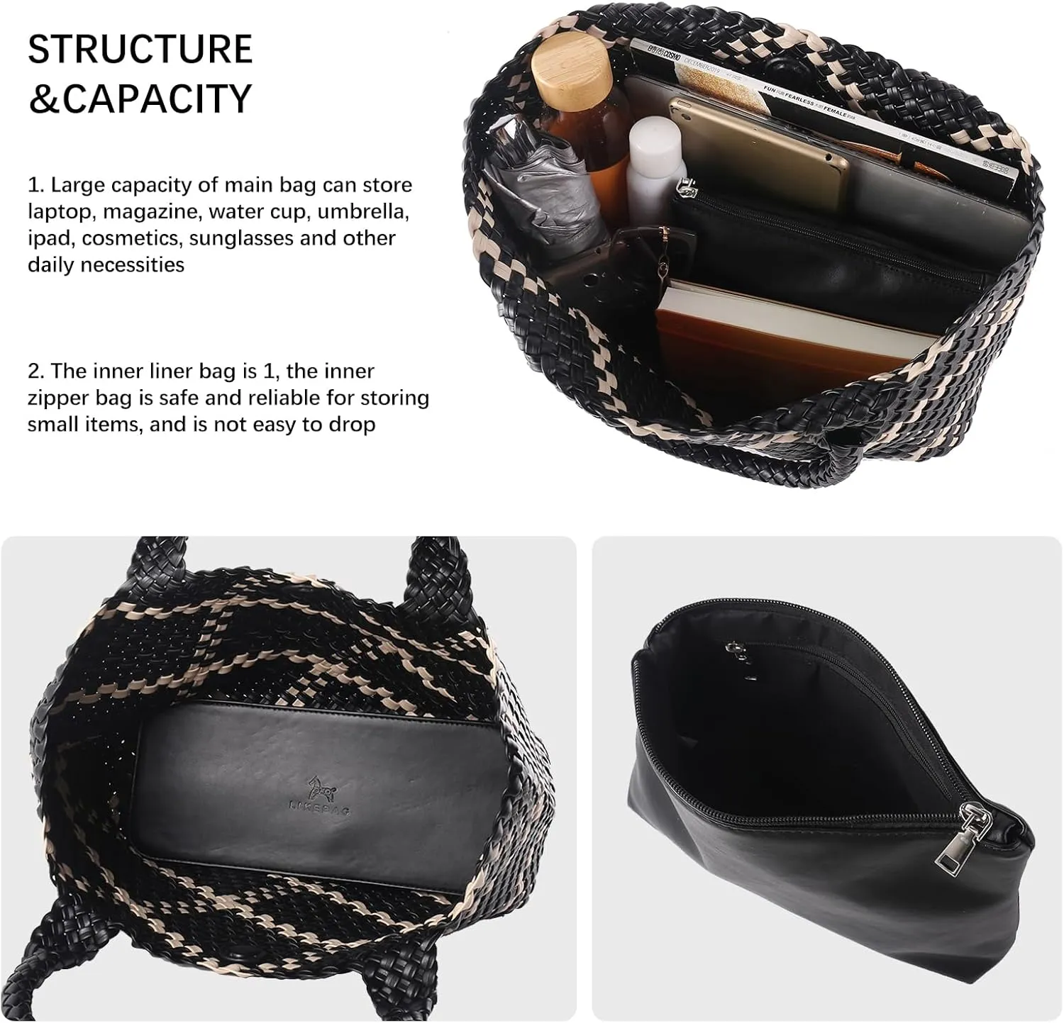 Woven Tote Bag Womens Purse Vegan Leather Shoulder Handbags Fashion Summer Beach Tote Bags Large Travel Totes