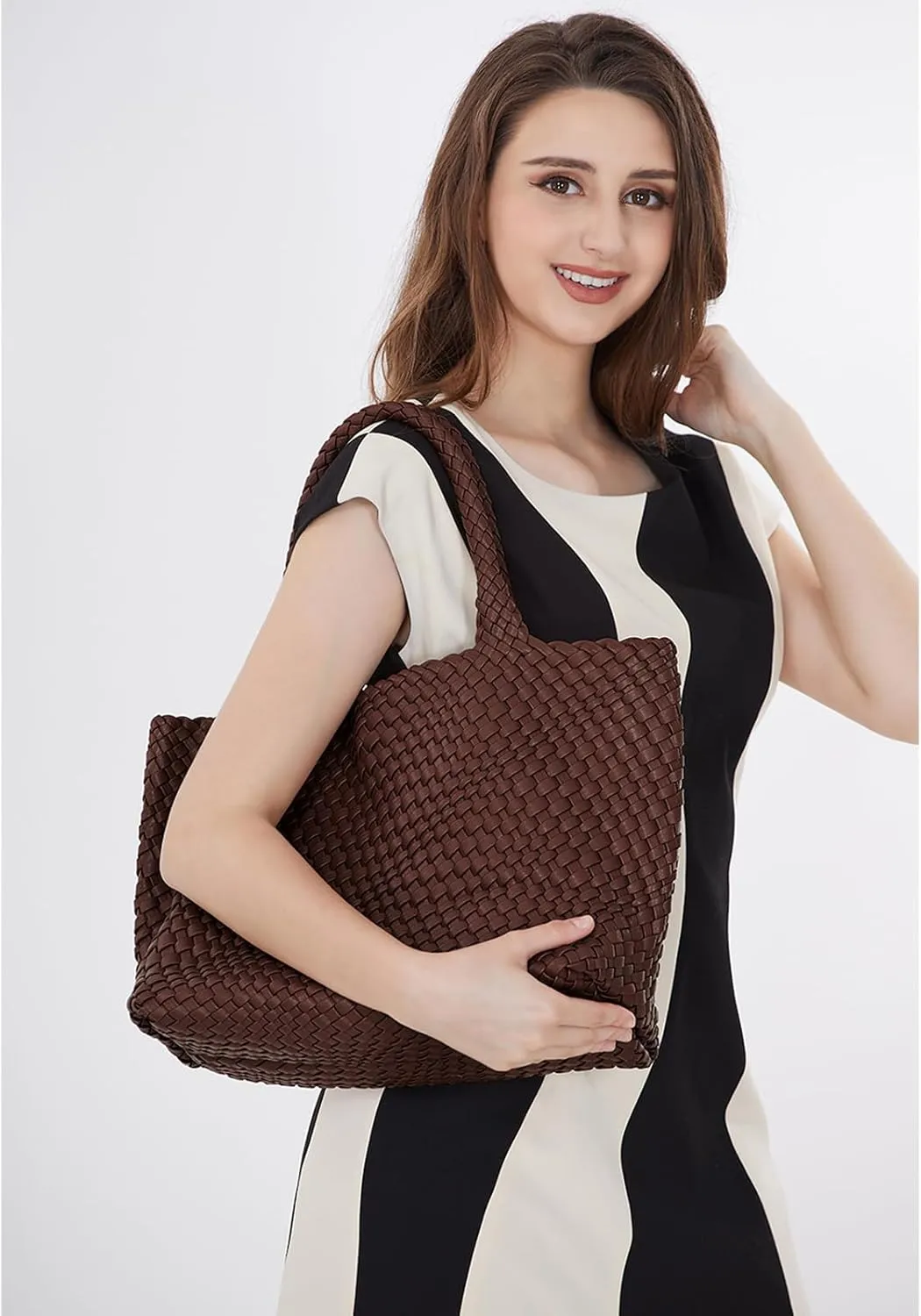 Woven Tote Bag Womens Purse Vegan Leather Shoulder Handbags Fashion Summer Beach Tote Bags Large Travel Totes
