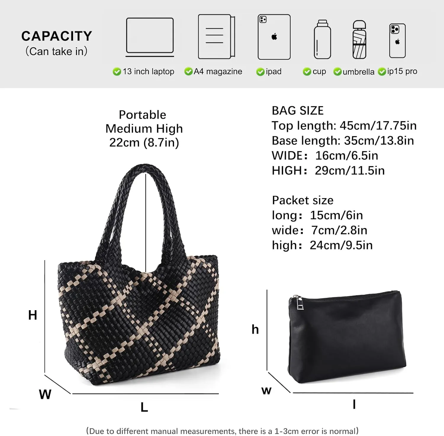 Woven Tote Bag Womens Purse Vegan Leather Shoulder Handbags Fashion Summer Beach Tote Bags Large Travel Totes