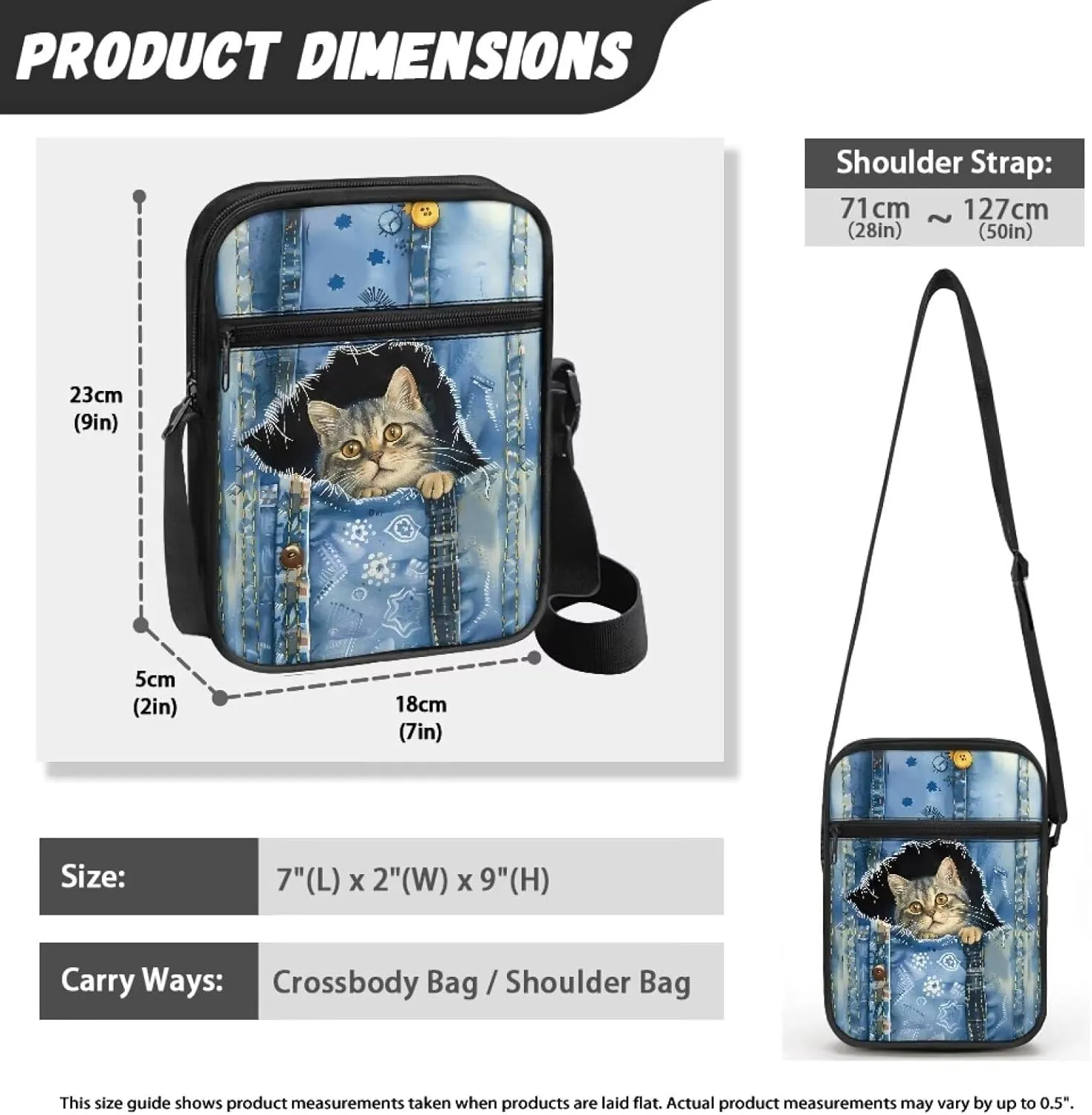 Xoenoiee Small Crossbody Bag, Messenger Bag for Women Men Mini Messenger Bag With Multi-Pockets Sling Bags, Animals Theme