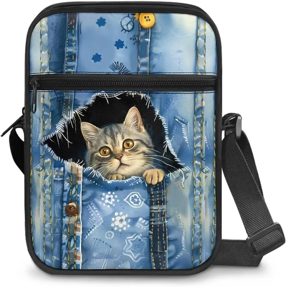 Xoenoiee Small Crossbody Bag, Messenger Bag for Women Men Mini Messenger Bag With Multi-Pockets Sling Bags, Animals Theme