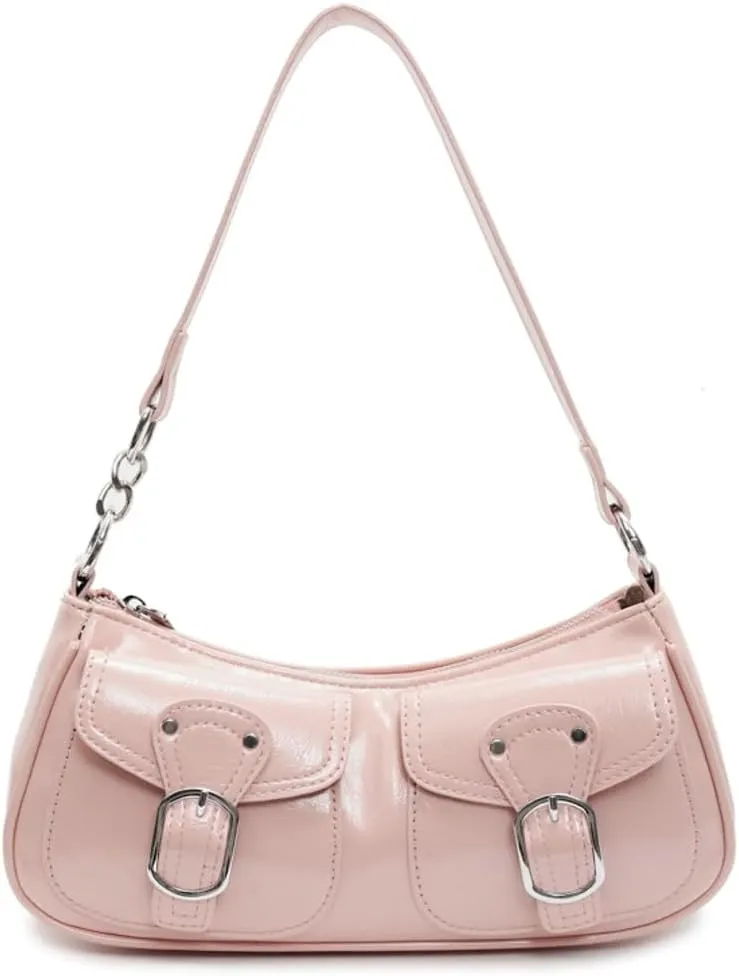 Y2k Hobo Bags Women 90s PU Leather Red Underarm Crescent Shoulder Bag Trendy Punk Crossbody Purse Slouchy Tote Handbag