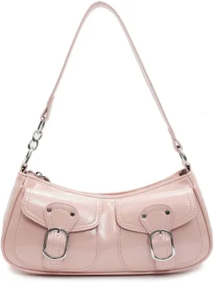 Y2k Hobo Bags Women 90s PU Leather Red Underarm Crescent Shoulder Bag Trendy Punk Crossbody Purse Slouchy Tote Handbag