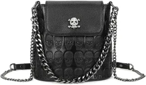 YAQUNICER Women Skull Purses PU Leather Chain Handbags Satchel Hobo Shoulder Crossbady Bags with Metal Pendant-Black 3