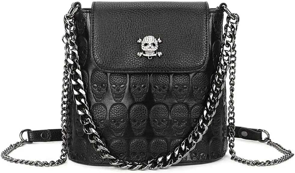 YAQUNICER Women Skull Purses PU Leather Chain Handbags Satchel Hobo Shoulder Crossbady Bags with Metal Pendant-Black 3