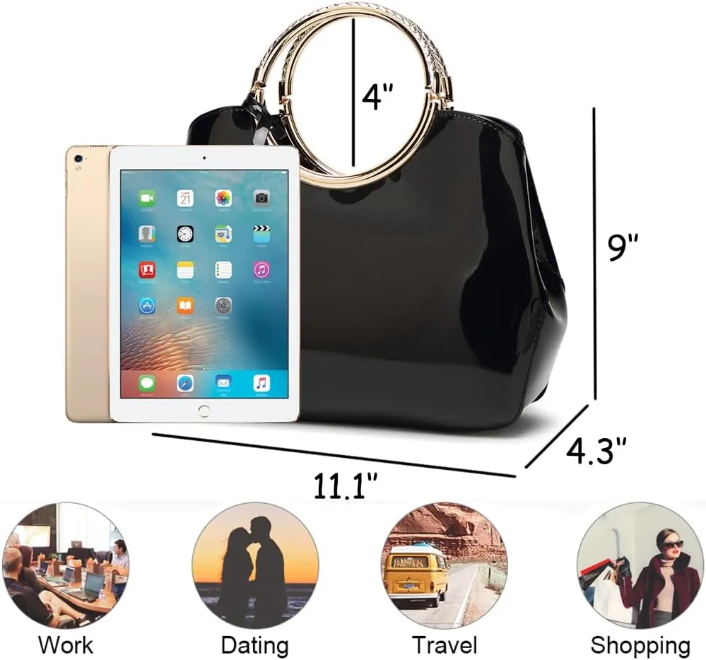 ZiMing Women Tote Bag Patent Leather Totes Top Handle Purse Satchel Shoulder Bag Ladies Gorgeous Evening Bags