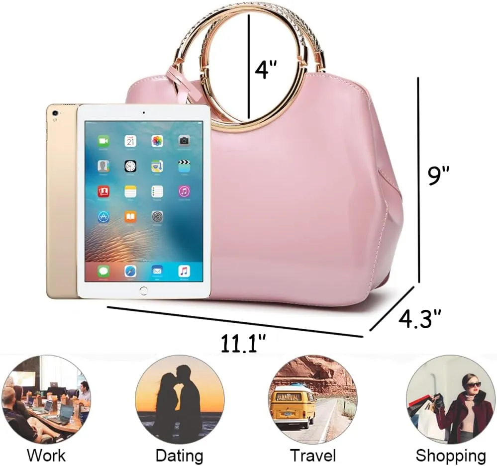ZiMing Women Tote Bag Patent Leather Totes Top Handle Purse Satchel Shoulder Bag Ladies Gorgeous Evening Bags