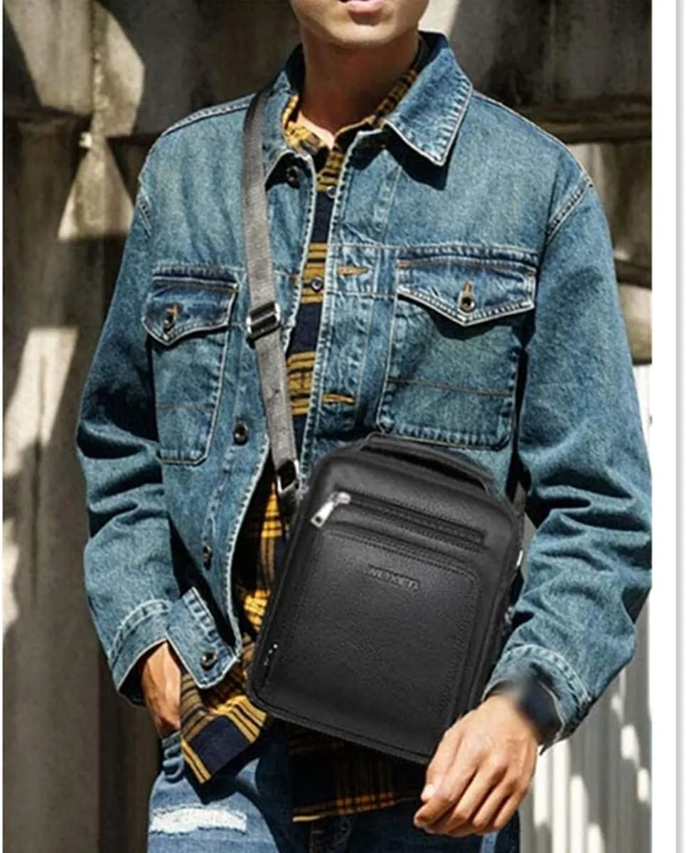 Zipper Buckle Leather Messenger Bag Crossbody Shoulder Bag Vintage Handle Bags