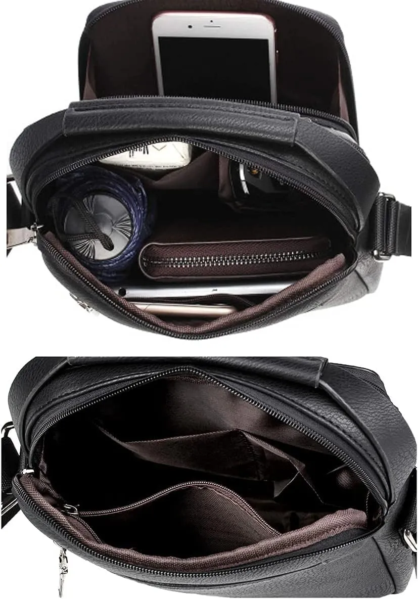 Zipper Buckle Leather Messenger Bag Crossbody Shoulder Bag Vintage Handle Bags
