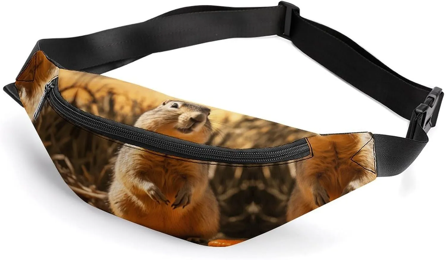 Zipper Fanny Pack for Men Women Fashion Waist Bag Stylish Crossbody Bags with Adjustable Strap Hand Drawn Groundhog Travel Chest Bags Belt Bags for Running Hiking Workout Cycling