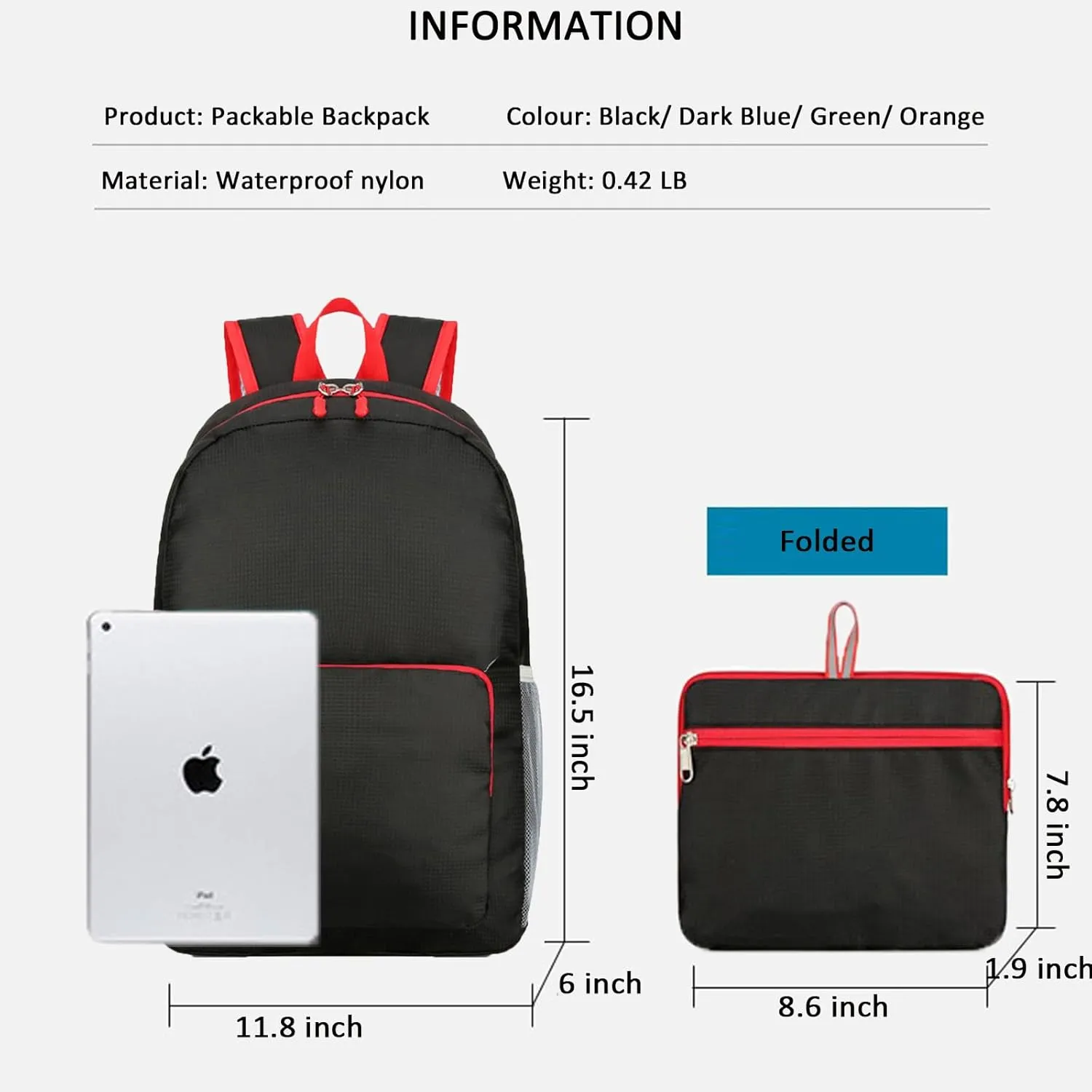 ZUEVI Hiking Backpack Lightweight Packable Travel Hiking Daypack for Men Women, Water Resistant Foldable Camping Bags for Outdoor Sports(Black1)