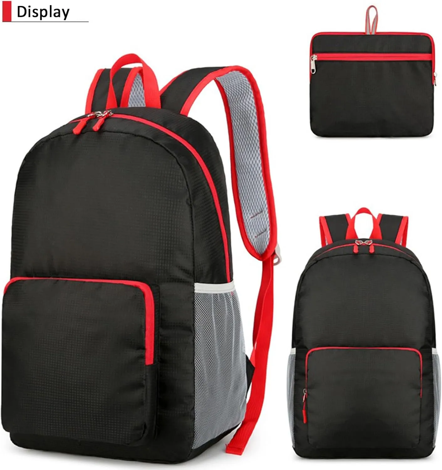 ZUEVI Hiking Backpack Lightweight Packable Travel Hiking Daypack for Men Women, Water Resistant Foldable Camping Bags for Outdoor Sports(Black1)